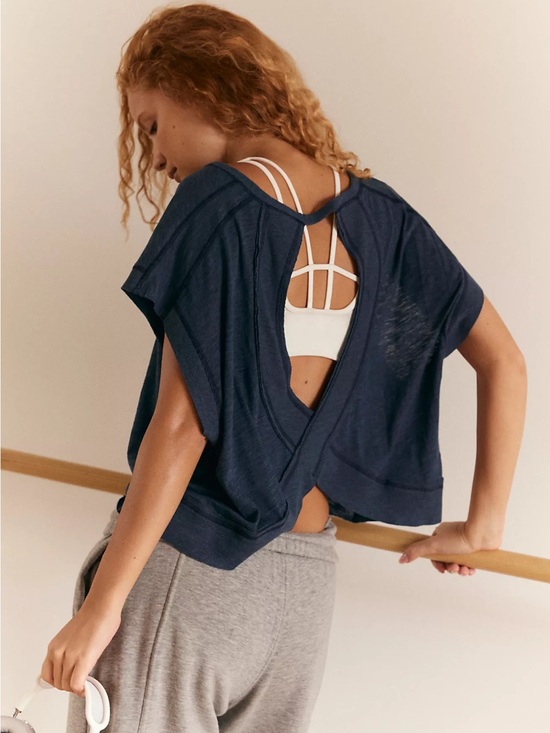 FP Movement by Free People Tops - FP Movement by Free People My Time Tee Midnight Navy Open-Back Short Sleeve Tee